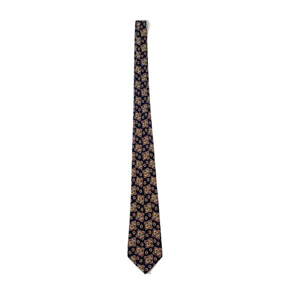 EMPIERE ARMANI Dark Blue, Red & Gold 100% Silk Paisley Inspired Tie | 58" - Picture 2 of 7